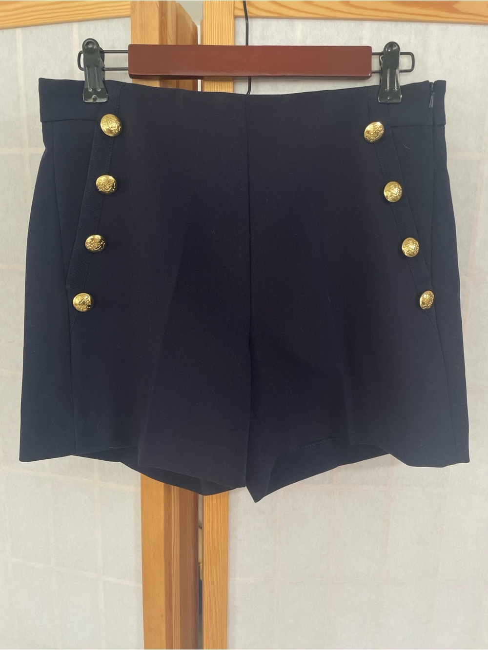 Banana Republic Navy High-Waist Shorts with Gold Button Detail